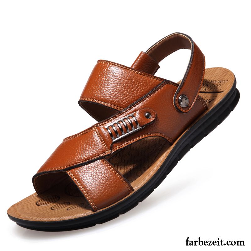 Schuhe Herren Sommer Leder Atmungsaktiv Strand Pantolette Sandalen Sommer Echtleder Casual Hausschuhe Günstig