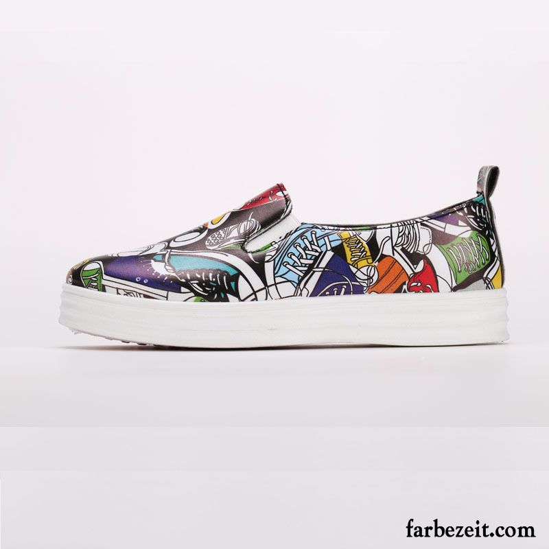 Schwarze Schnürschuhe Damen Slip-on Graffiti Neue Leder Drucken Casual Schüler Schuhe Feder Erhöht Faul Halbschuhe Billig