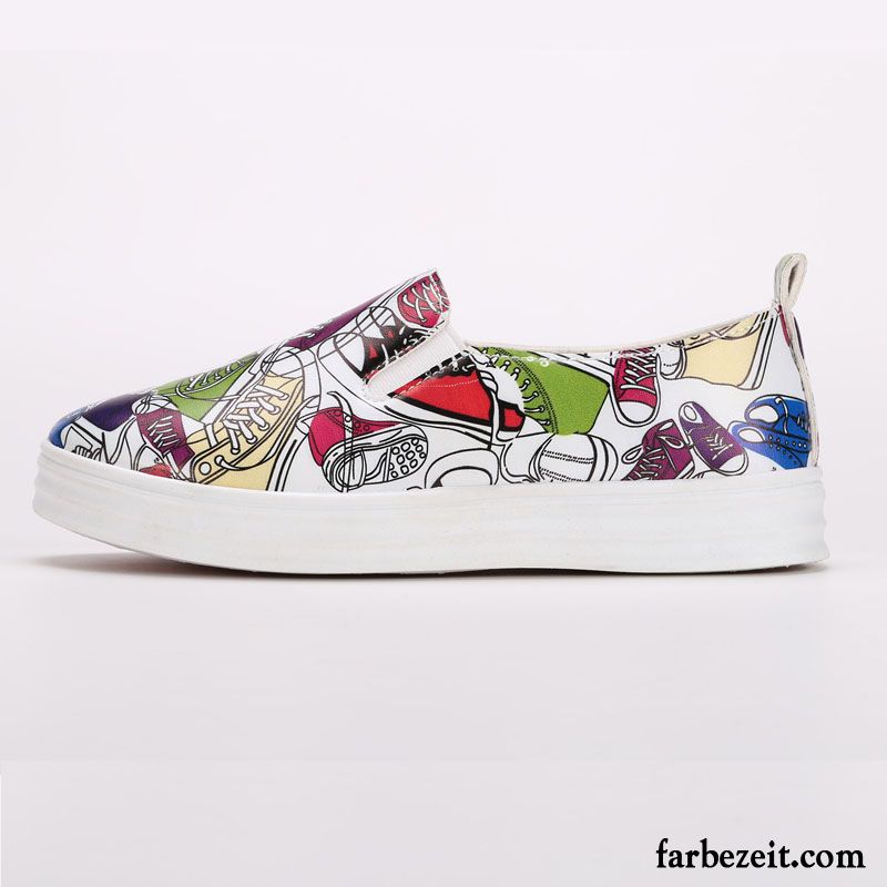 Schwarze Schnürschuhe Damen Slip-on Graffiti Neue Leder Drucken Casual Schüler Schuhe Feder Erhöht Faul Halbschuhe Billig