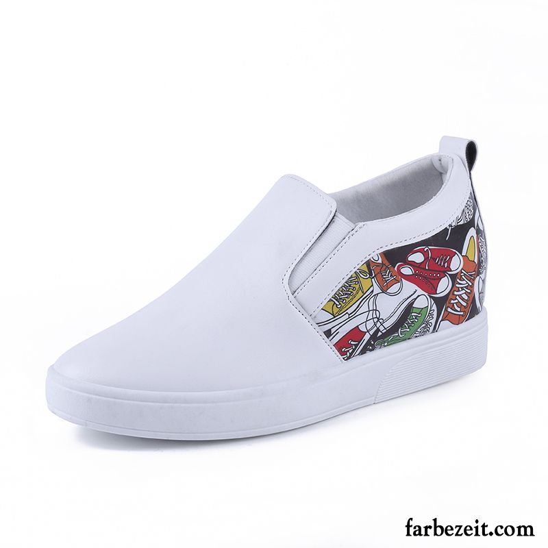 Schwarze Schnürschuhe Damen Slip-on Graffiti Neue Leder Drucken Casual Schüler Schuhe Feder Erhöht Faul Halbschuhe Billig