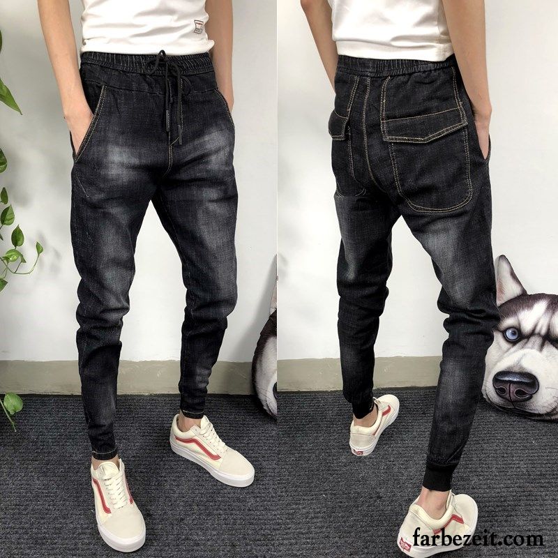 Schwarze Skinny Jeans Männer Trend Allgleiches Bleistift Hose Neu Schlank Schwarz Schmales Bein Herren Rein Lange Jeans Billig