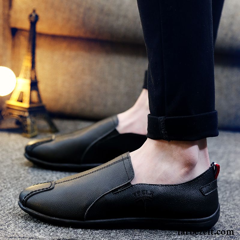 Schwarze Männer Schuhe Tuch Schuhe Casual Halbschuhe Sommer Faul Lederschue Trend Herren Atmungsaktiv