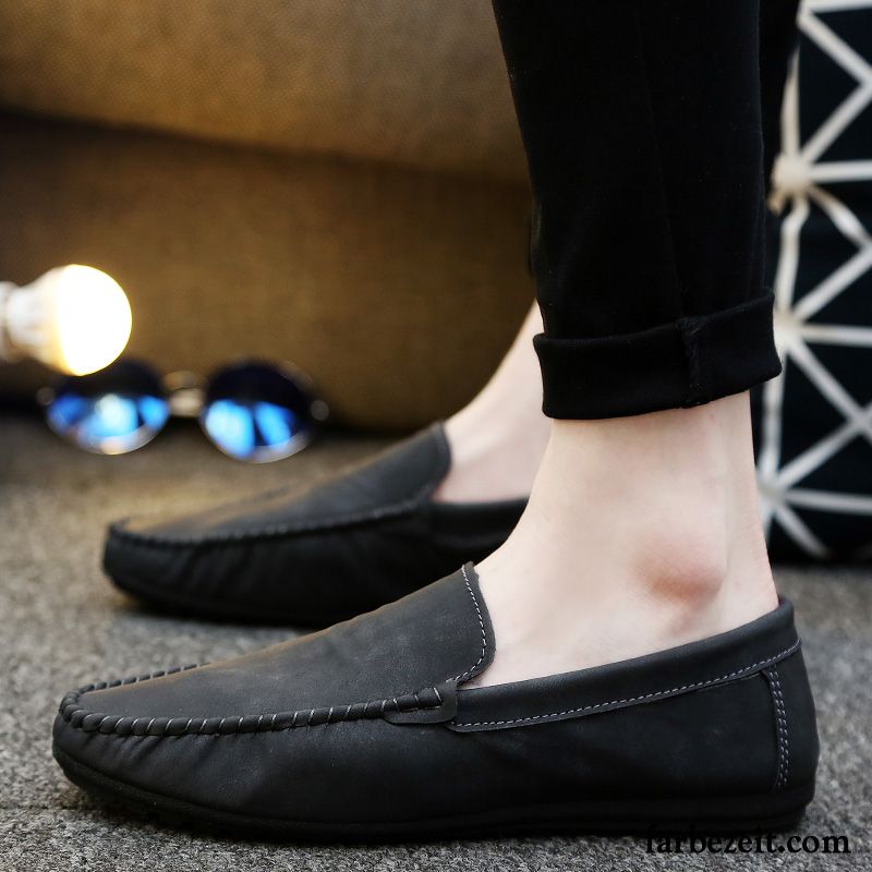 Schwarze Männer Schuhe Tuch Schuhe Casual Halbschuhe Sommer Faul Lederschue Trend Herren Atmungsaktiv