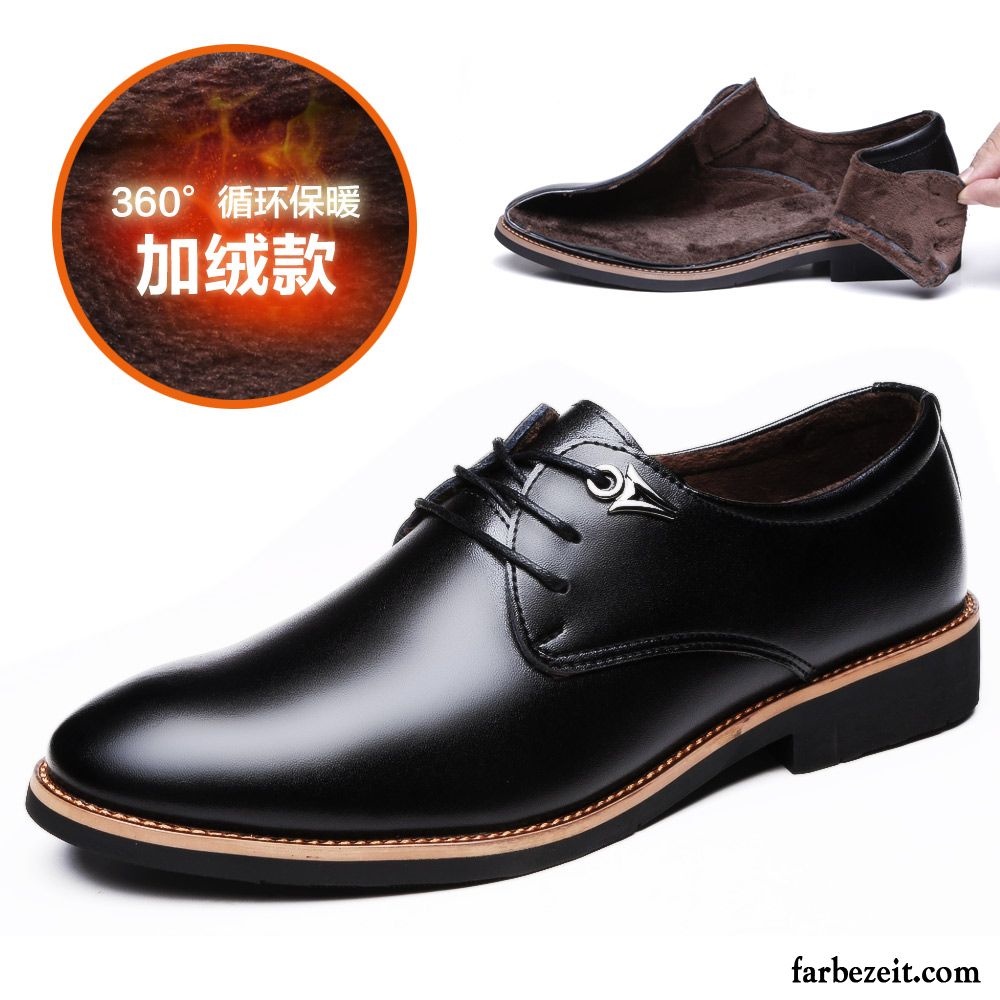 Schwarzer Anzug Schuhe Echtleder Spitze Casual Geschäft Jugend Herren Plus Samt Trend England Schuhe Lederschue Winter Schwarz Billig