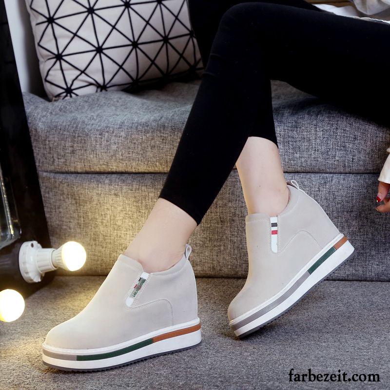 Sneaker Braun Damen Halbschuhe Keilschuhe Dicke Sohle Weiß Feder Schnürschuhe Herbst Casual Erhöht Günstig