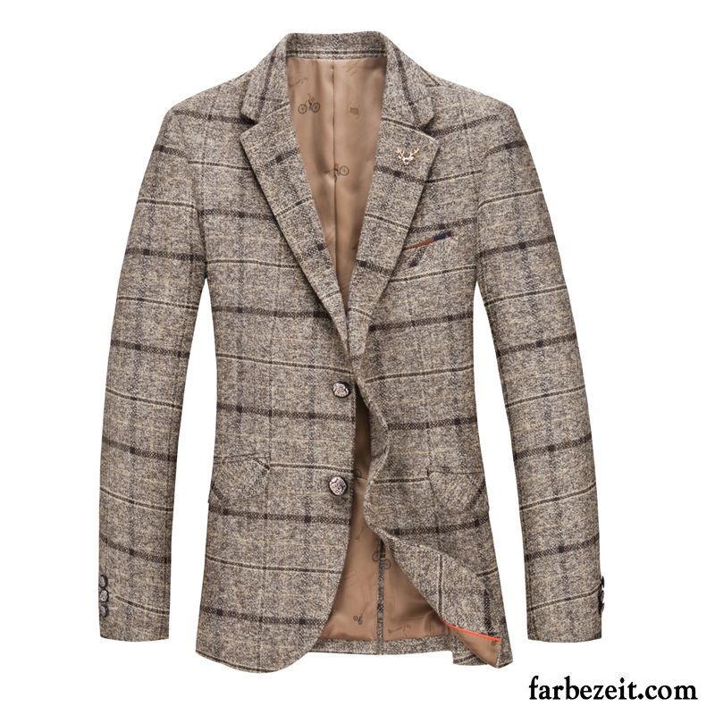 Sportlicher Blazer Herren Winter Mantel Überzieher Herbst Jugend Kostüm Trend England Gitter Schlank Anzüg Freizeit