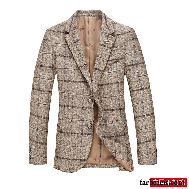 Sportlicher Blazer Herren Winter Mantel Überzieher Herbst Jugend Kostüm Trend England Gitter Schlank Anzüg Freizeit