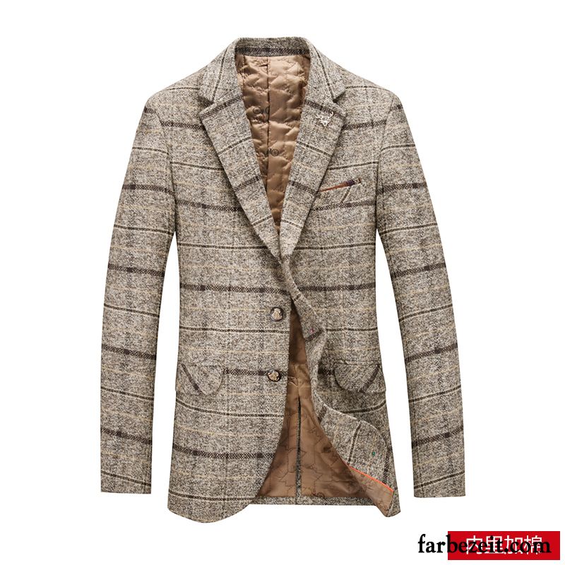 Sportlicher Blazer Herren Winter Mantel Überzieher Herbst Jugend Kostüm Trend England Gitter Schlank Anzüg Freizeit