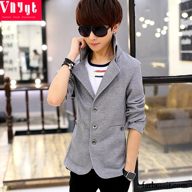 Weißer Blazer Herren Kostüm Anzüg Feder Schlank Mantel Herbst Freizeit Trend Verdickung Überzieher England Jugend Sale