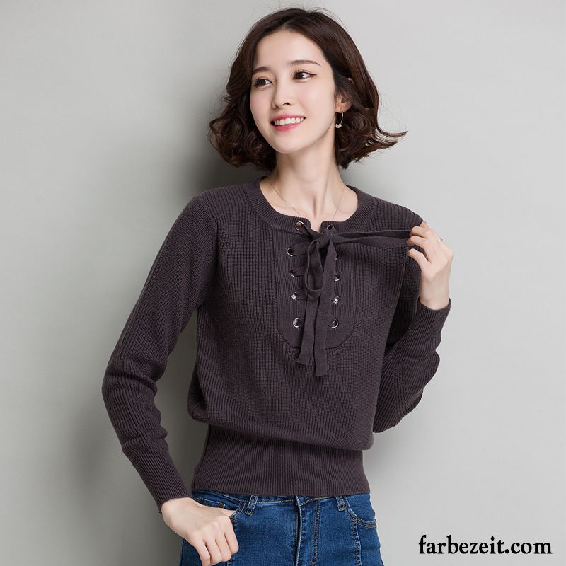 Pullover Damen Herbst Hohe Taille Verdickung Strickwaren Rein Winter