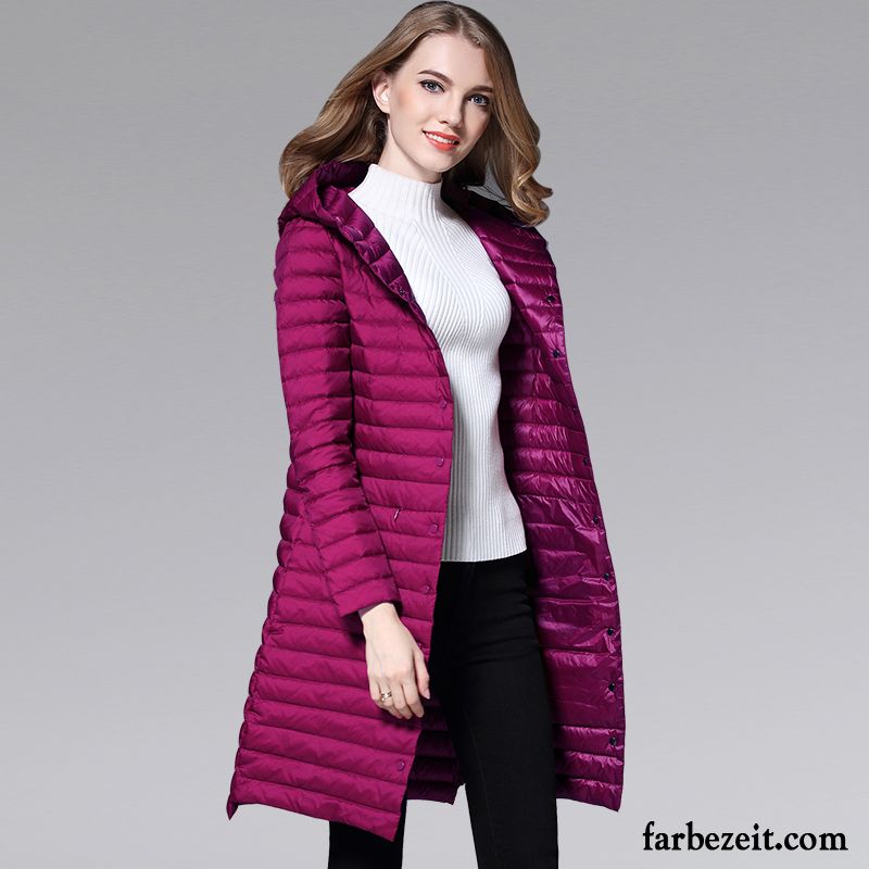 Winterjacke Ohne Daunen Neu Trend Damen Licht Große Größe Winterkleidung Überzieher Langer Abschnitt Kapuze Schlank Daunenjacke