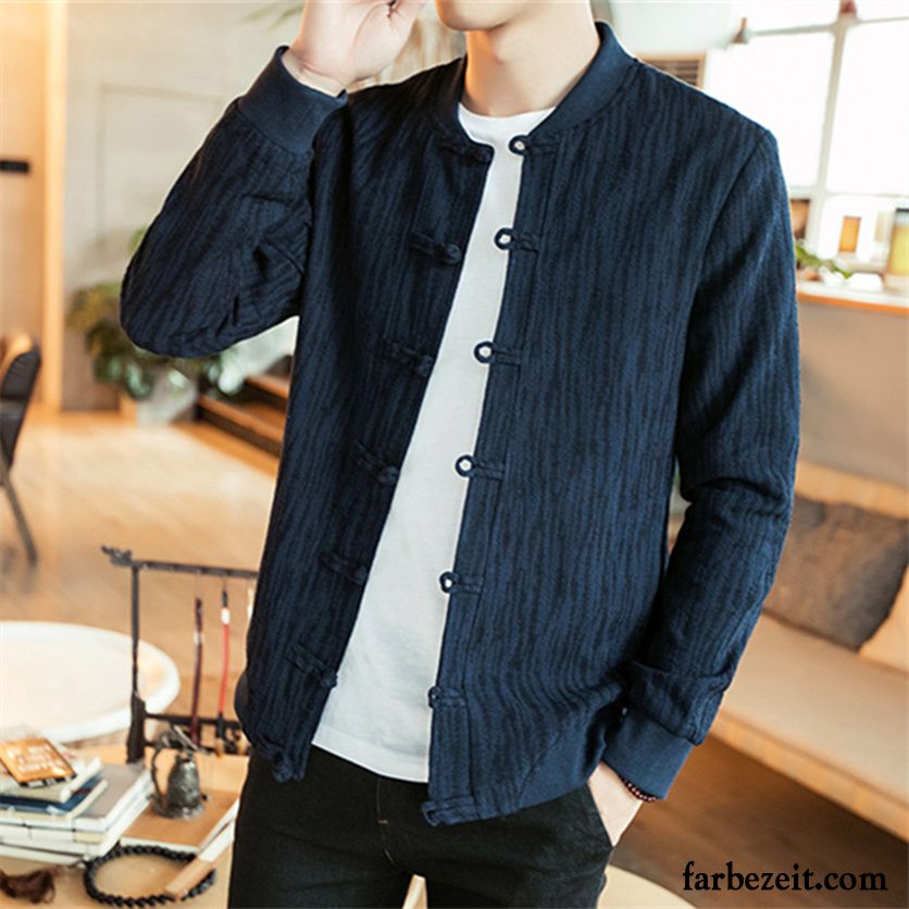 Winterjacke Pelz Herren Baumwolle Freizeit Herbst Schlank Große Größe Blau Mantel Chinesischer Stil Überzieher Trend Jacke Günstig